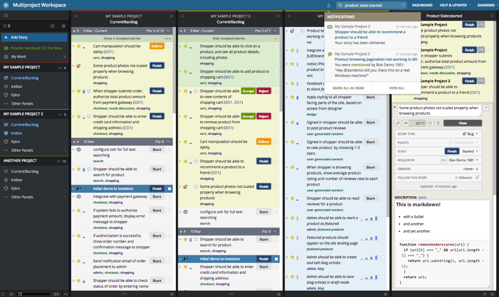 Example Pivotal Tracker project 